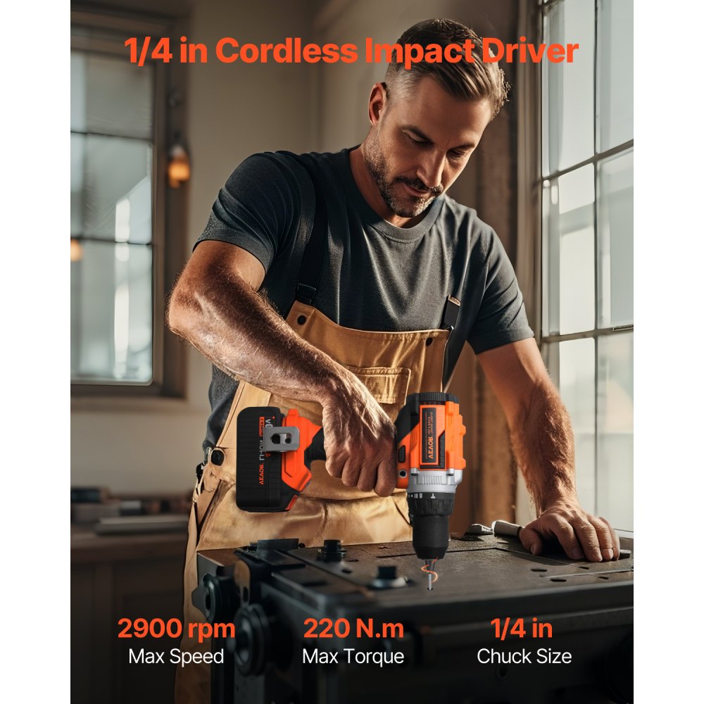 VEVOR Tool Combo Kit, 20V Max Cordless 2-Tool Combo Kit, with 1/2 in Impact Drill, 1/4 in Impact Driver, Compact Cordless Power Tool Combo Kit with 4.0 Ah Batteries, Screws, Charger, and Cloth Bag