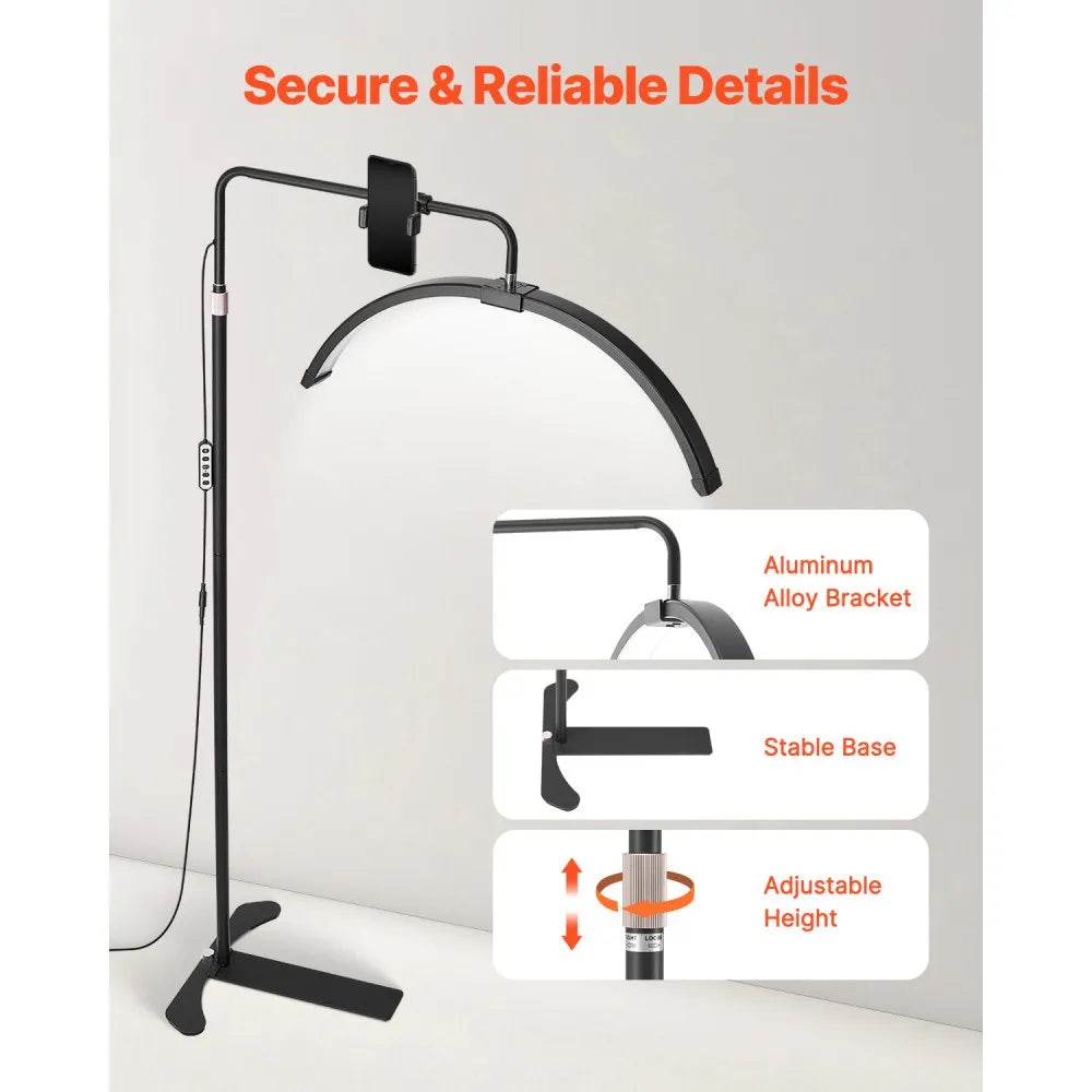 VEVOR Half Moon Light for Esthetician, 26 inch Dimmable LED Floor Lamp Lash Light for Eyelash Extensions, Arched Eyelash Lamp with Phone Holder, Remote Control, for Beauty, Skincare, Eyebrows, Tattoo