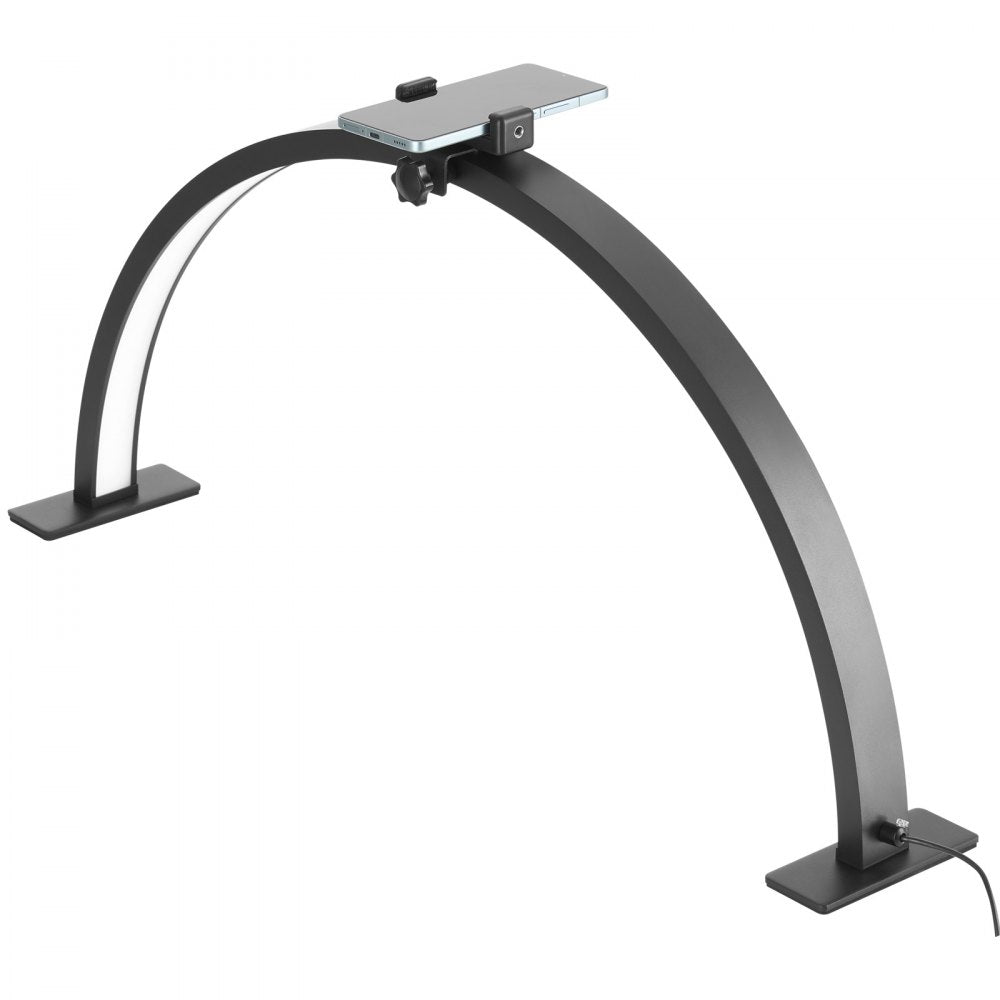 VEVOR Nail Desk Light, 30 W Half Moon Desk Lamp with Phone Holder, Adjustable Brightness and Color Temperature, Arched LED Table Light for Nail Tech, Tattoo Artists, Beauty, Eyelash Extensions