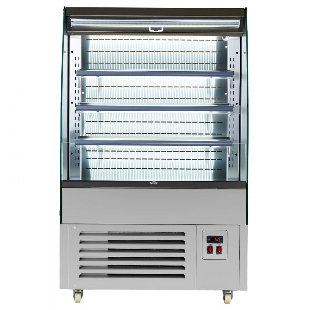 VEVOR Open Air Merchandiser, 5.4 cu. ft. 3-Tier Shelving Commercial Refrigerator, Grab and Go Fan Cooling Display Cooler, with LED Lighting, Night Curtain, Upright for Restaurants, Stores, Office