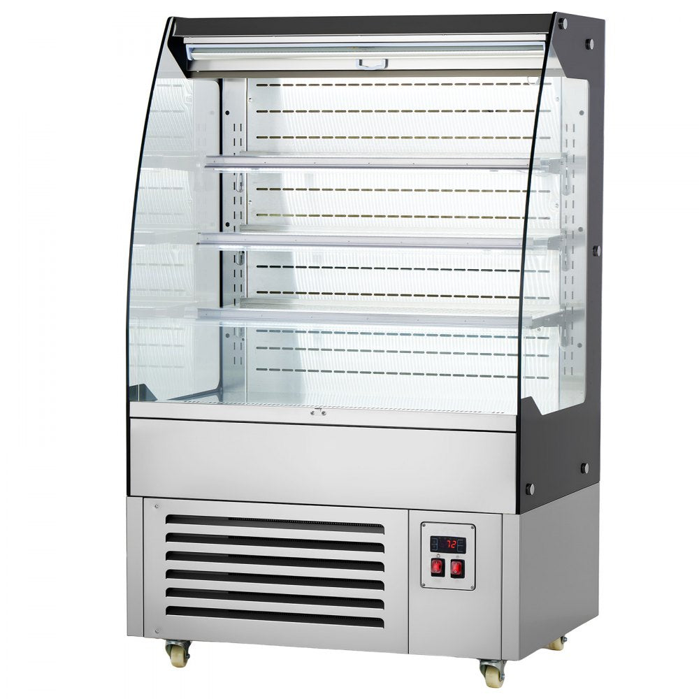 VEVOR Open Air Merchandiser, 5.4 cu. ft. 3-Tier Shelving Commercial Refrigerator, Grab and Go Fan Cooling Display Cooler, with LED Lighting, Night Curtain, Upright for Restaurants, Stores, Office