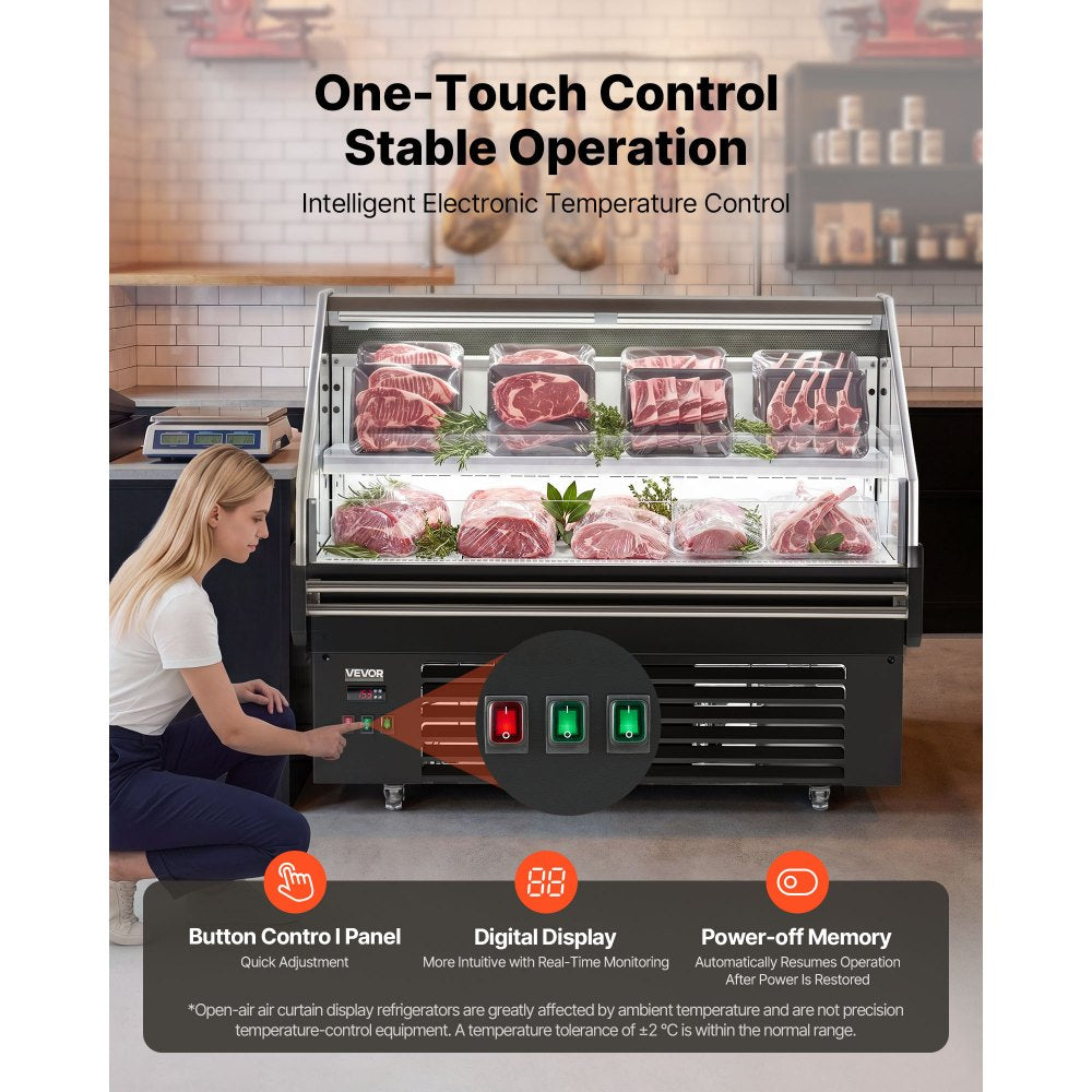 VEVOR Open Air Merchandiser, 4.6 cu. ft. Shelving Commercial Refrigerator, Grab and Go Fan Cooling Display Cooler, with LED Lighting, Night Curtain, Horizontal for Restaurants, Stores, Office