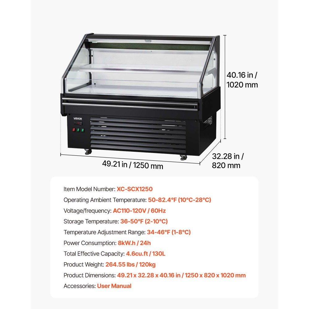VEVOR Open Air Merchandiser, 4.6 cu. ft. Shelving Commercial Refrigerator, Grab and Go Fan Cooling Display Cooler, with LED Lighting, Night Curtain, Horizontal for Restaurants, Stores, Office