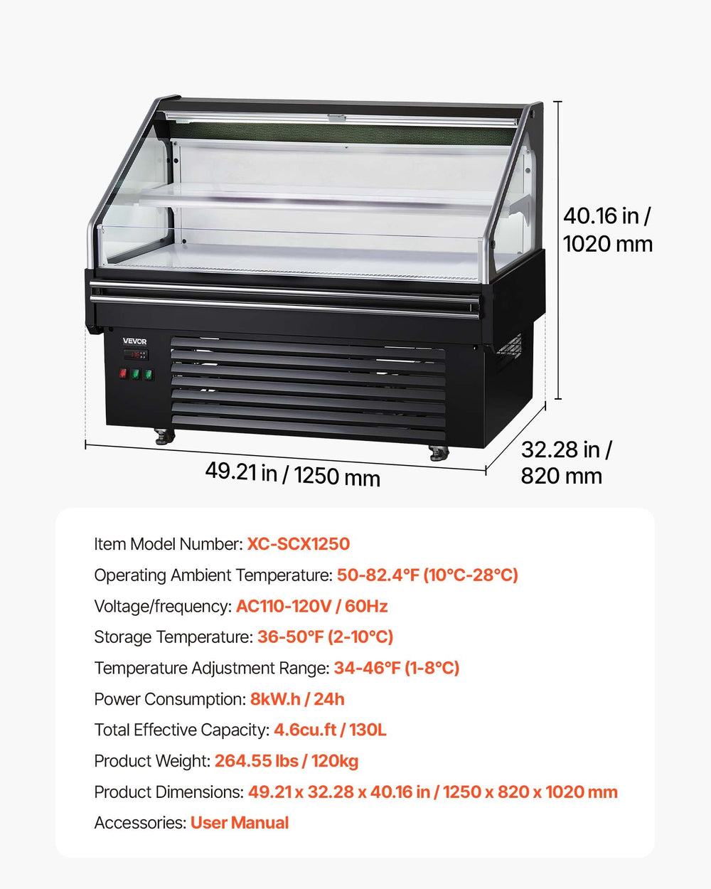 VEVOR Open Air Merchandiser, 4.6 cu. ft. Shelving Commercial Refrigerator, Grab and Go Fan Cooling Display Cooler, with LED Lighting, Night Curtain, Horizontal for Restaurants, Stores, Office