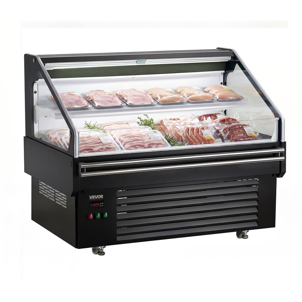 VEVOR Open Air Merchandiser, 4.6 cu. ft. Shelving Commercial Refrigerator, Grab and Go Fan Cooling Display Cooler, with LED Lighting, Night Curtain, Horizontal for Restaurants, Stores, Office