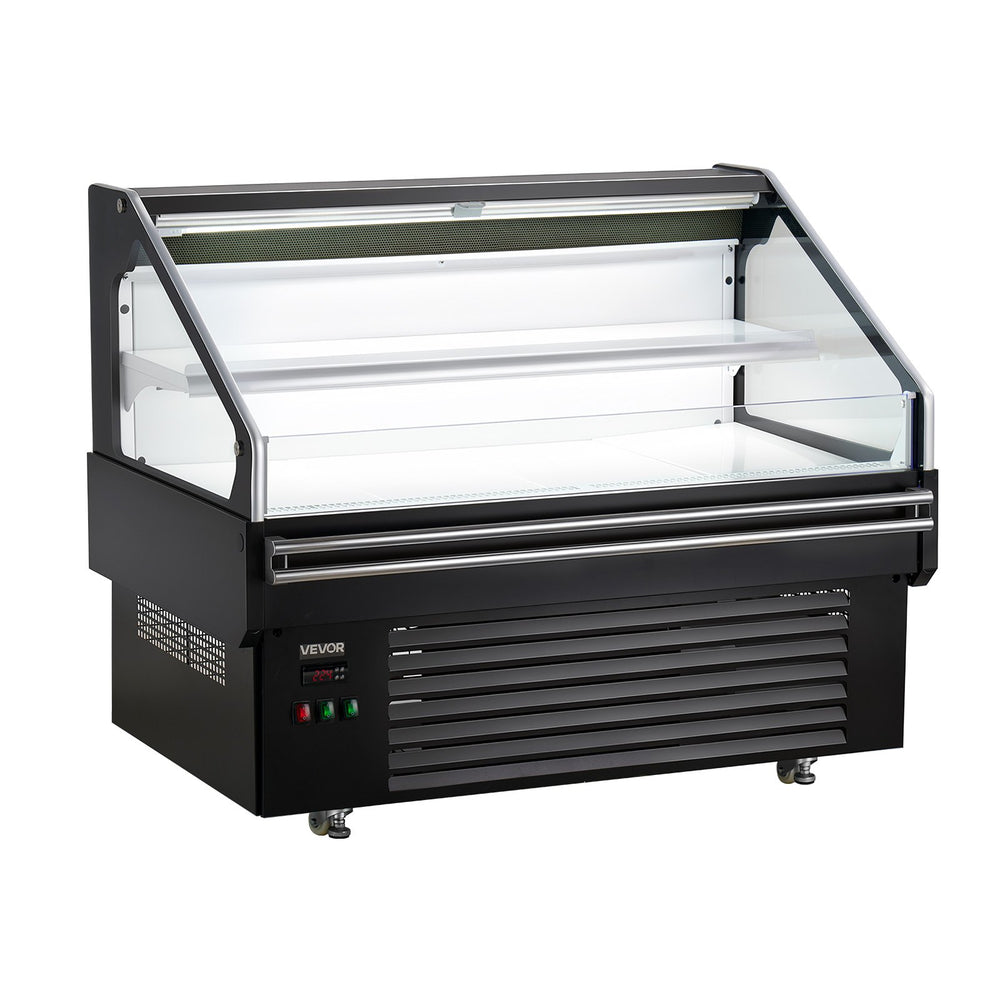VEVOR Open Air Merchandiser, 4.6 cu. ft. Shelving Commercial Refrigerator, Grab and Go Fan Cooling Display Cooler, with LED Lighting, Night Curtain, Horizontal for Restaurants, Stores, Office