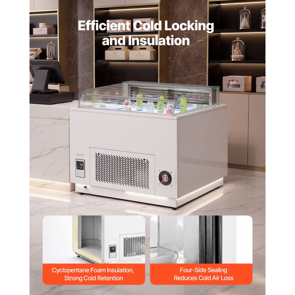 VEVOR Open Air Merchandiser, 3.1 cu. ft. Shelving Commercial Refrigerator, Grab and Go Fan Cooling Display Cooler, with LED Lighting, Night Curtain, Horizontal for Restaurants, Stores, Office