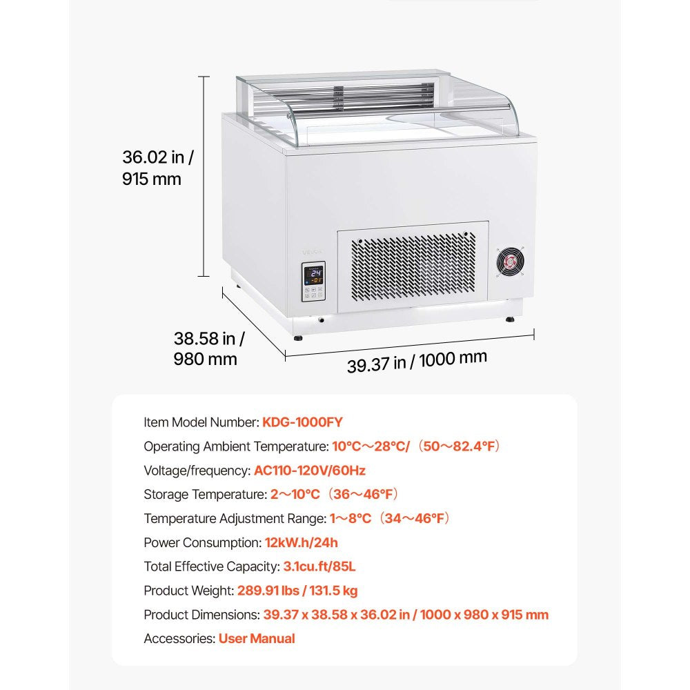 VEVOR Open Air Merchandiser, 3.1 cu. ft. Shelving Commercial Refrigerator, Grab and Go Fan Cooling Display Cooler, with LED Lighting, Night Curtain, Horizontal for Restaurants, Stores, Office