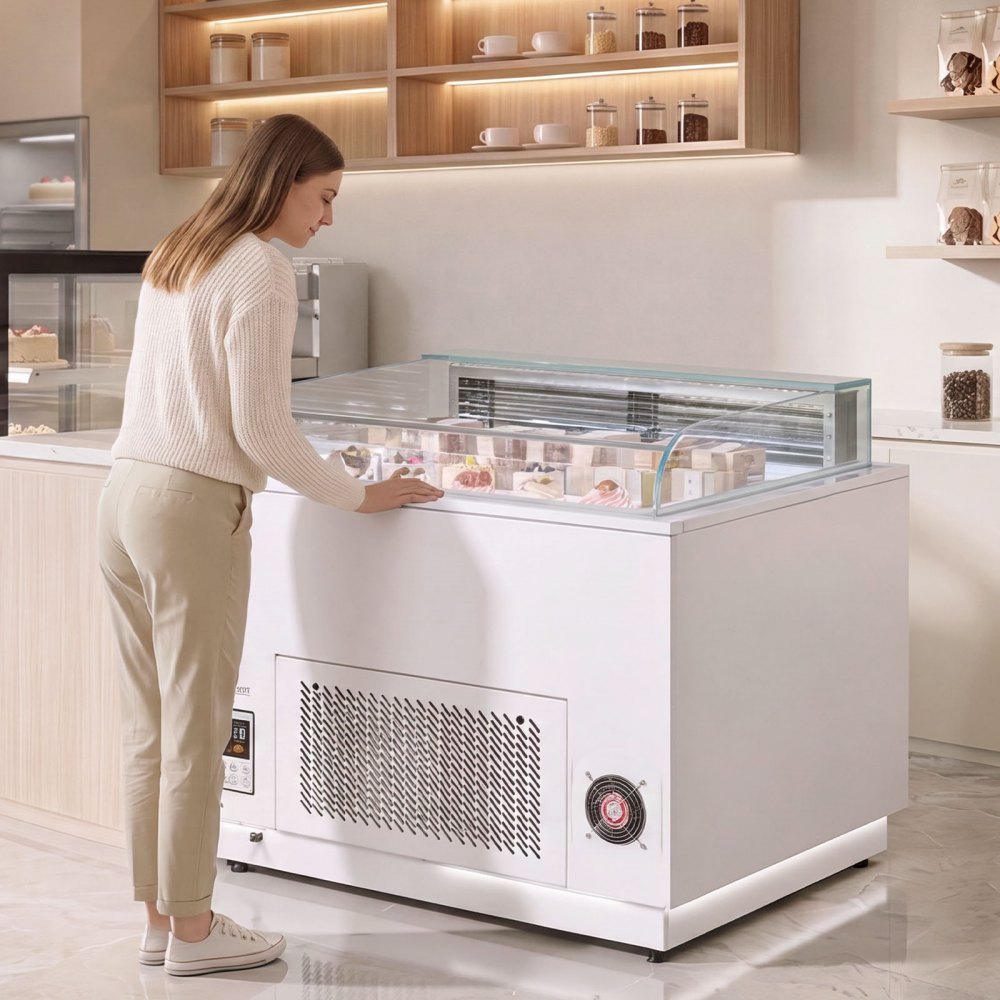 VEVOR Open Air Merchandiser, 3.1 cu. ft. Shelving Commercial Refrigerator, Grab and Go Fan Cooling Display Cooler, with LED Lighting, Night Curtain, Horizontal for Restaurants, Stores, Office