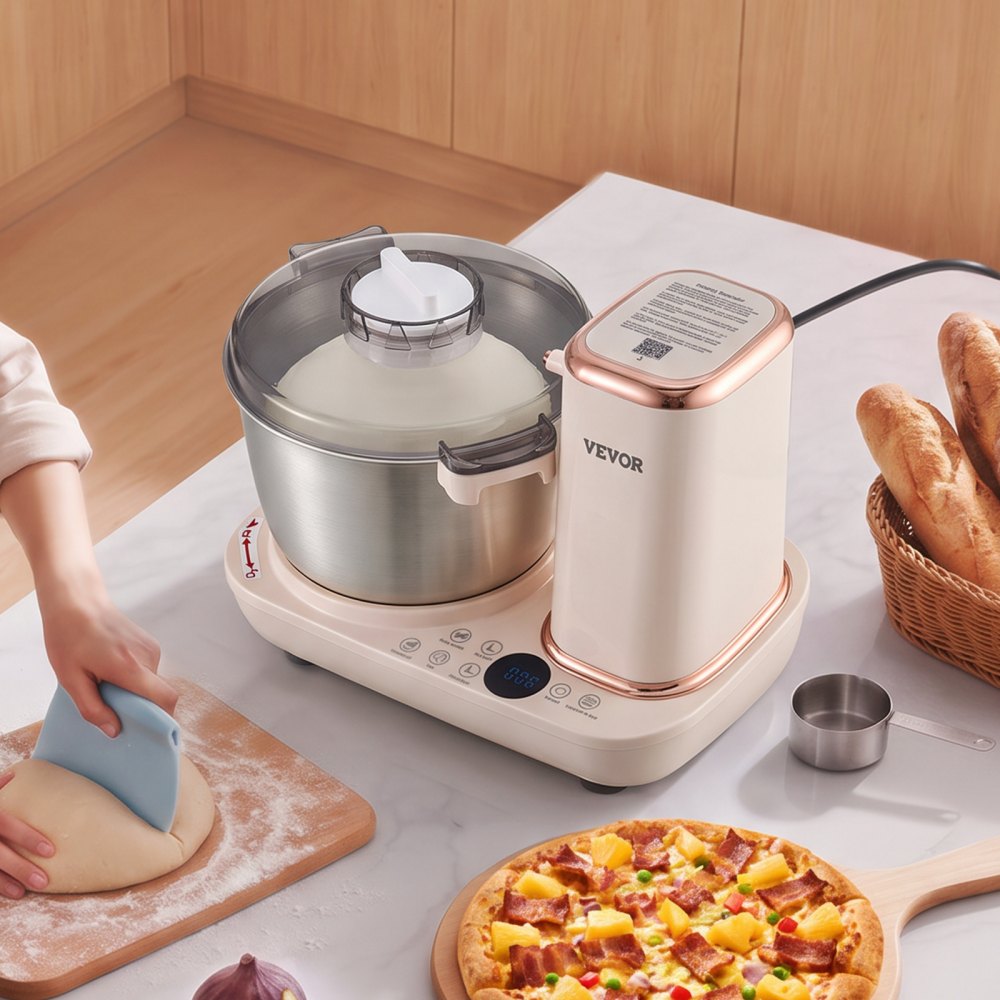 VEVOR Dough Mixer 5.3 Quart Electric Dough Maker with Ferment Function, for Pizza Pasta Sourdough Noodle, 304 Stainless Steel Bowl, Timer, Face-up Control Panel, Household Dough Kneading Machine