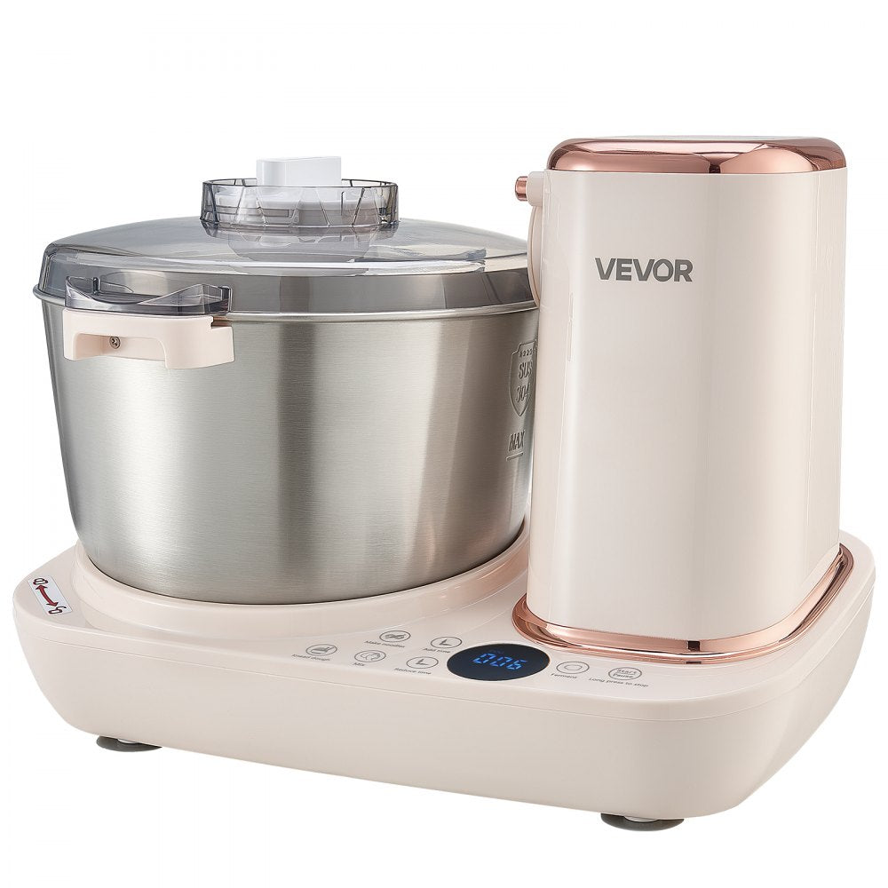 VEVOR Dough Mixer 5.3 Quart Electric Dough Maker with Ferment Function, for Pizza Pasta Sourdough Noodle, 304 Stainless Steel Bowl, Timer, Face-up Control Panel, Household Dough Kneading Machine
