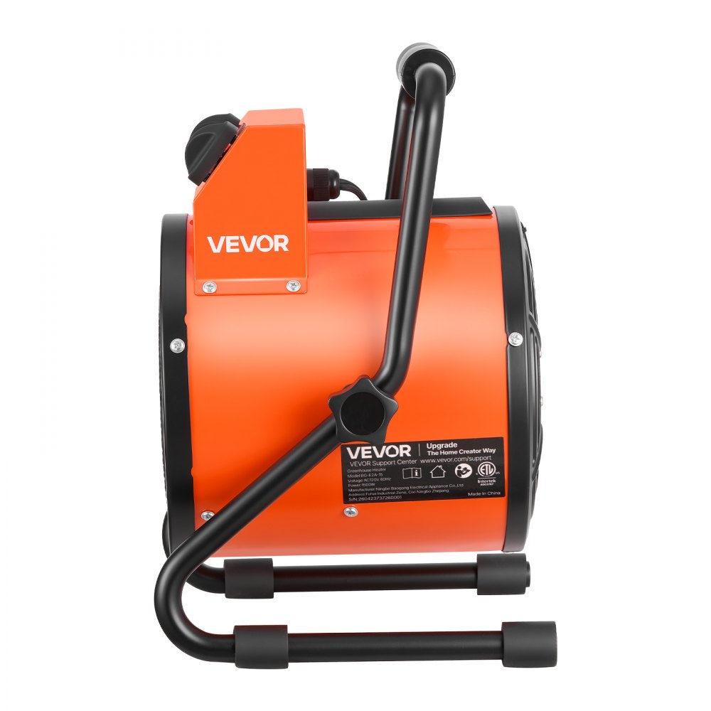 VEVOR Greenhouse Heater, 1500W Electric Space Heater with Thermostat, Heating Tube Element, 25° Adjustable Angle, IPX4 & Overheat Protection, Great for Grow Tent, Greenhouse, Flower Room, Home Office