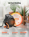 VEVOR Greenhouse Heater, 1500W Electric PTC Space Heater with Thermostat, Fan, Low & High Heat Modes, 15° Adjustable Angle, Overheat Protection, for Grow Tent, Greenhouse, Flower Room, Home Office