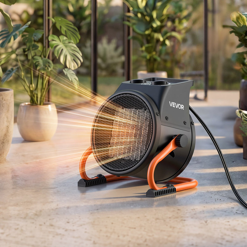 VEVOR Greenhouse Heater, 1500W Electric PTC Space Heater with Thermostat, Fan, Low & High Heat Modes, 15° Adjustable Angle, Overheat Protection, for Grow Tent, Greenhouse, Flower Room, Home Office