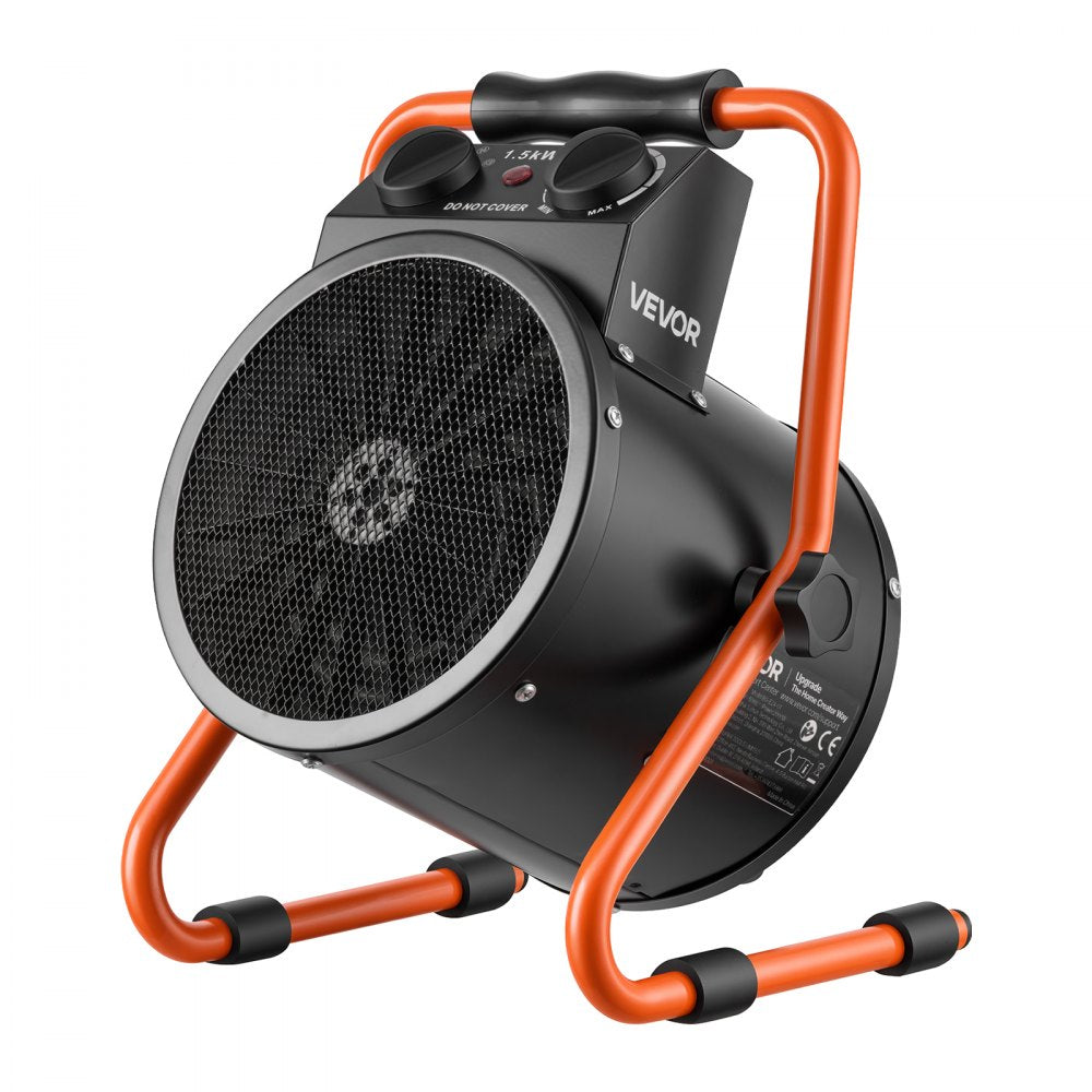 VEVOR Greenhouse Heater, 1500W Electric Space Heater with Thermostat, Fan & High Heat Modes, 25° Adjustable Angle, IPX4 & Overheat Protection, for Grow Tent, Greenhouse, Flower Room, Home Office