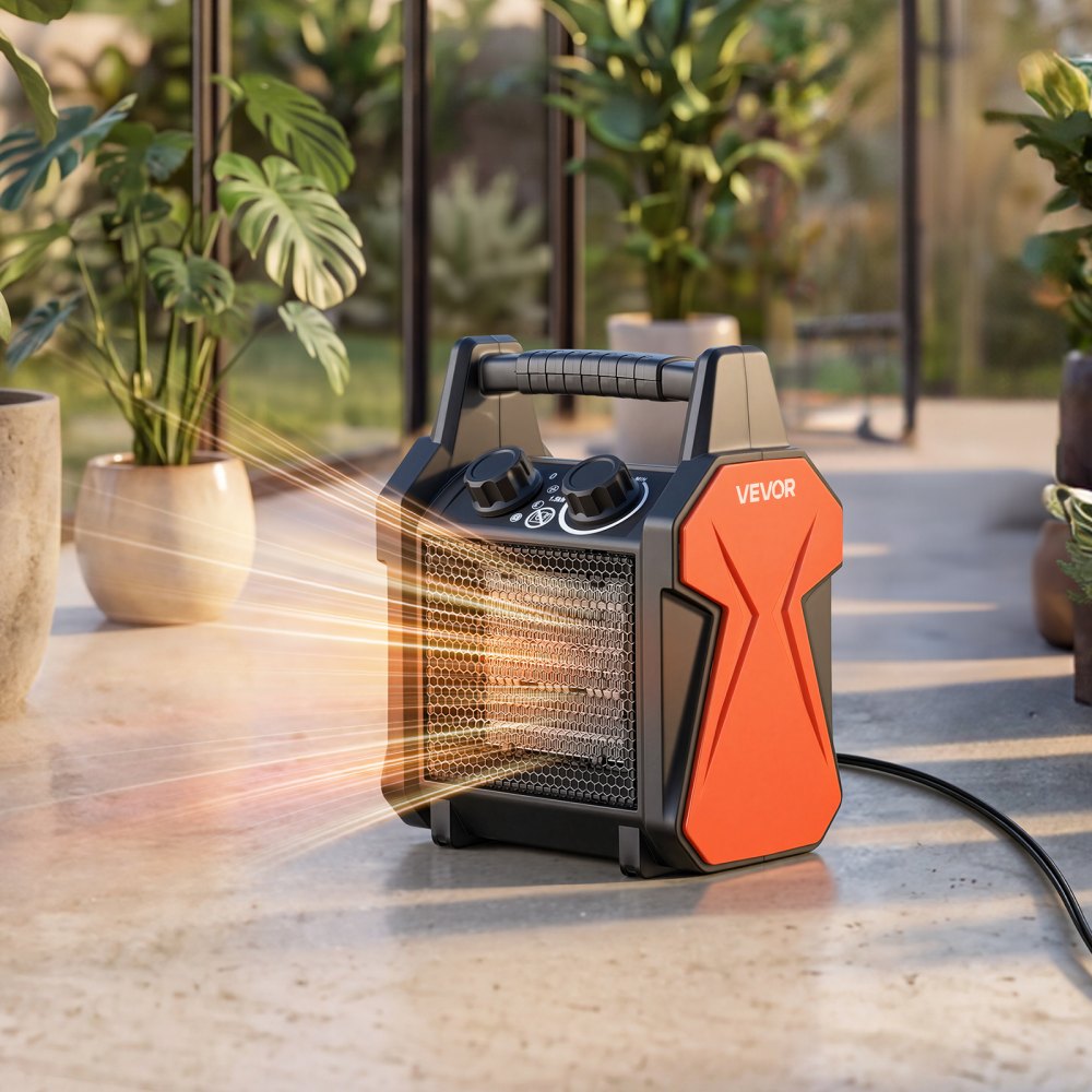 VEVOR Greenhouse Heater, 1500W Electric PTC Space Heater with Fan, Low & High Heat Modes, Overheat Protection, Tip-Over Shut-Off, Portable for Grow Tent, Small Greenhouse, Flower Room, Home Office