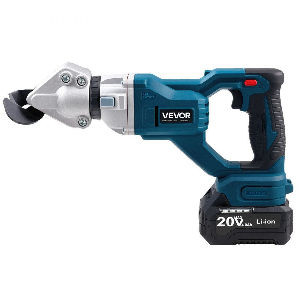 VEVOR Metal Shear, Cordless Sheet Metal Cutter with 360-Degree Pivoting Head, Double Blades, 110VAC 20VDC, Cuts 18 GA Galvanized Steel, 20 GA Stainless Steel, Aluminum, Plastic, Cardboard, 2800SPM