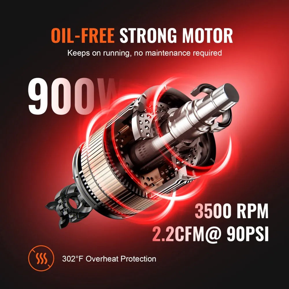 VEVOR 2.1 Gallon Air Compressor, 1.2HP 2.2 CFM@90PSI Air Compressors with Max. 116PSI Pressure, Oil Free Compressor Tank for Auto Repair, Tire Inflation, Spray Painting, Woodwork Nailing