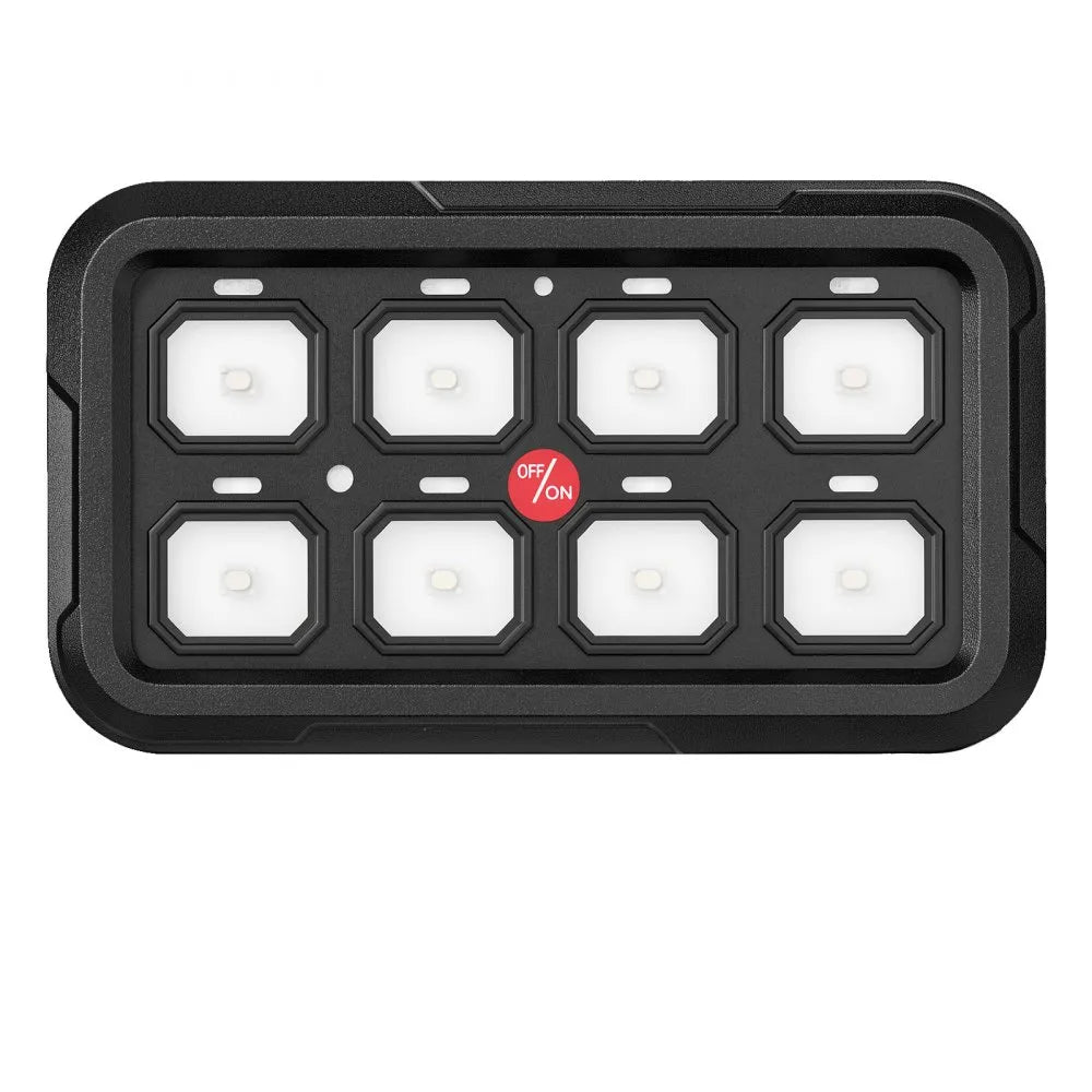 VEVOR 8 Gang Switch Panel Circuit Control Wireless Remote Up to 165 ft, for 12-24V Car Truck Pickup Boat UTV SUV, RGB Auto-Dimmable with Toggle Momentary Strobe, 1440W 60A Relay System, Waterproof