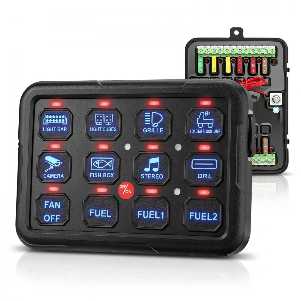 VEVOR 12 Gang Wireless Switch Panel Circuit Control 165 ft Remote Range, for 12-24V Car Truck Pickup Boat UTV SUV, RGB Auto-Dimmable, Toggle Momentary Strobe, 1920W 80A Relay System, Waterproof