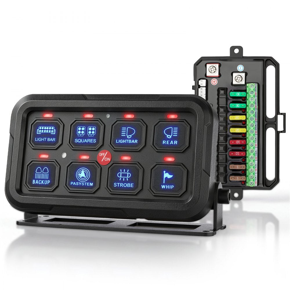 VEVOR 8 Gang Switch Panel RGB Circuit Control Box APP Control Backlight, for 12-24V Car Truck Boat ATV UTV SUV, Toggle Momentary Strobe 3 Mode, 1440W 60A, Multifunctional Relay System, Waterproof