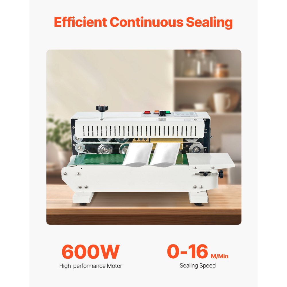 VEVOR Continuous Bag Band Sealing Machine, 0.24-0.47 in/6-12 mm Seal Width, Horizontal Band Sealer Machine with Digital Temperature Control, Carbon Steel Bag Sealer for 0.02-0.8 mm Plastic Bags Films