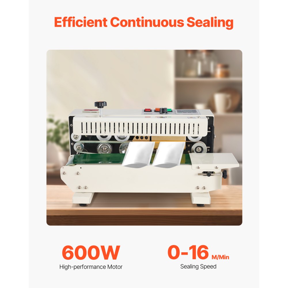 VEVOR Continuous Bag Band Sealing Machine, 0.24-0.47 in/6-12 mm Seal Width, Horizontal Band Sealer Machine with Digital Temperature Control, Bag Sealer for 0.02-0.8 mm Plastic Bags with Count Function