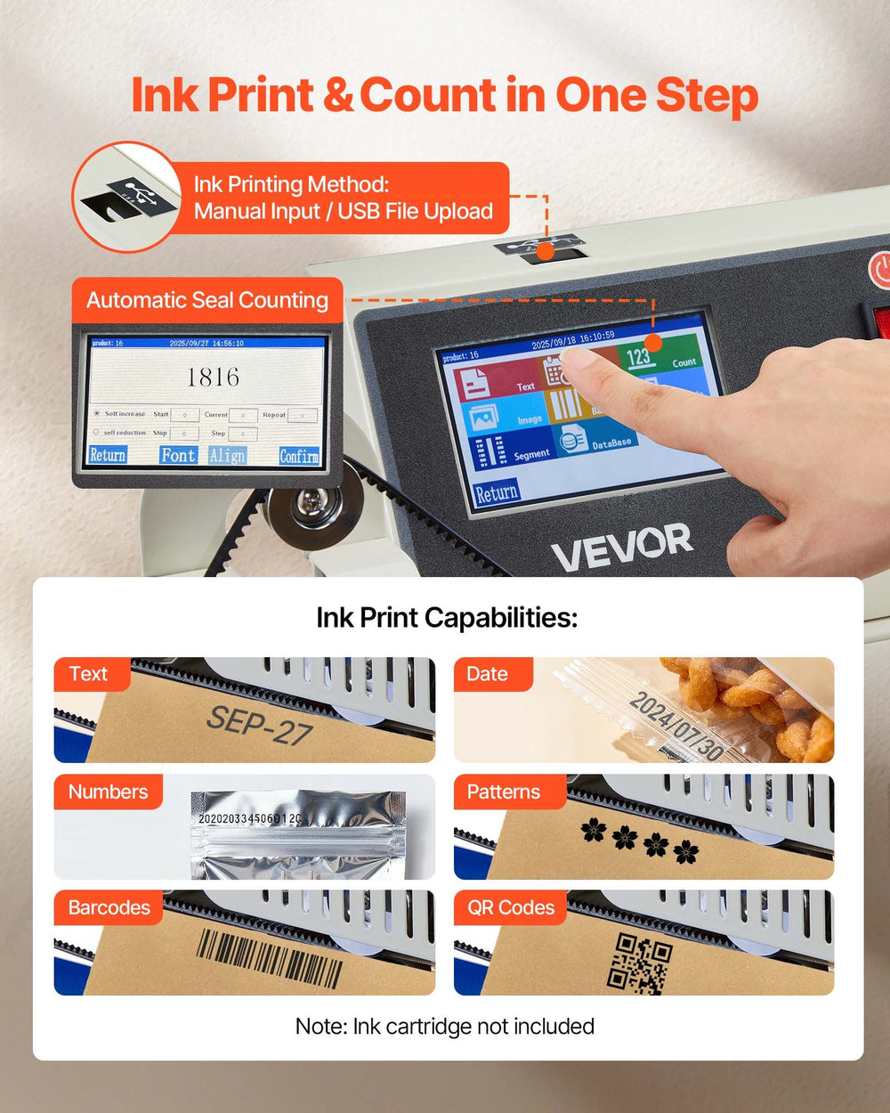 VEVOR band sealer ink print and count in one step