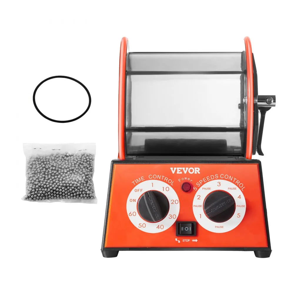 VEVOR Jewelry Polisher Tumbler, 11lbs/5kg Capacity Mini Rotary Tumbler Machine with 0-60 Minutes Timer, 5 Speeds Jewelry Rotary Finisher for Surface Polishing Grinding Buffing Gemstones Jewels Coins