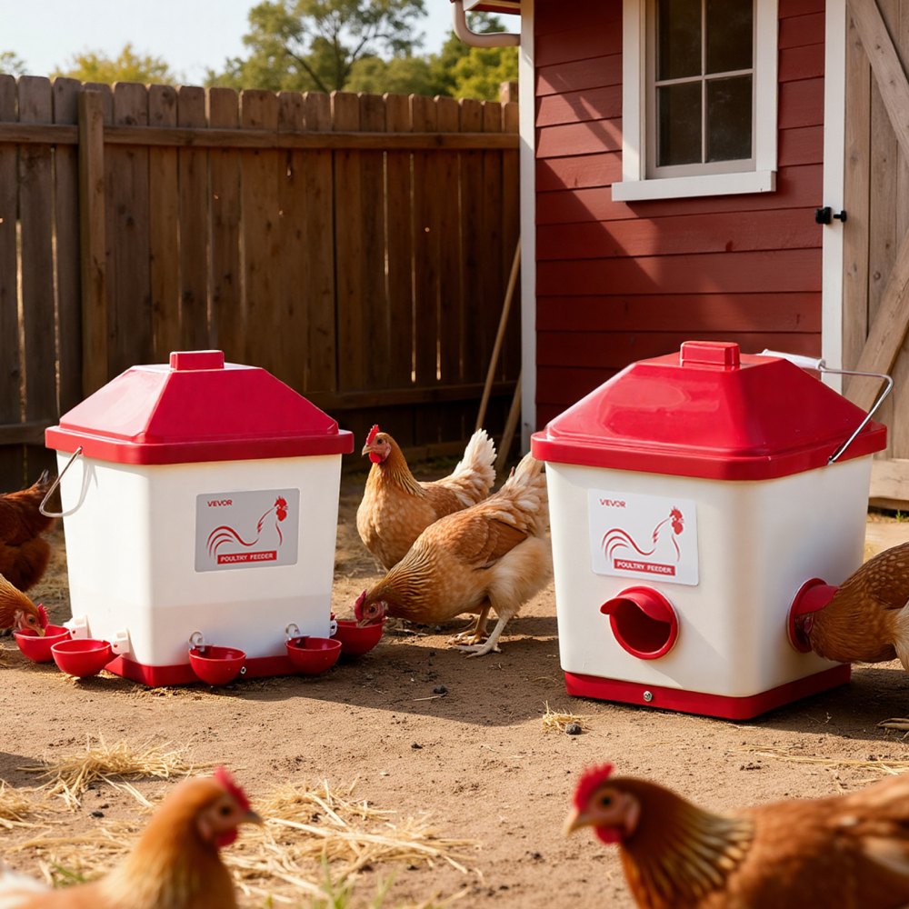 VEVOR Automatic Chicken Feeder & Waterer Set, 5 Gallon/40 Pounds, Rain Proof Hanging Poultry Feeder with Water Cup No Waste, Automatic Gravity, Avoid Small Animals, Suitable for Chicken, Duck, Turkey