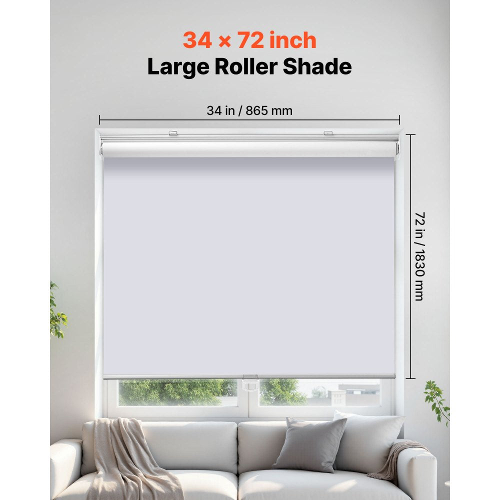 VEVOR Cordless Roller Shades, 34 x 72 in, Pull Down Blackout Blinds for Windows Room Darkening, Thermal Insulated, Easy to Install, Blackout Roller Shades for Bedroom, Bathroom, Home, Office, White