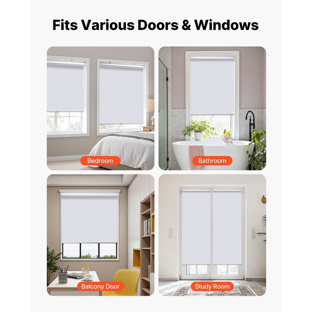 VEVOR Cordless Roller Shades, 34 x 72 in, Pull Down Blackout Blinds for Windows Room Darkening, Thermal Insulated, Easy to Install, Blackout Roller Shades for Bedroom, Bathroom, Home, Office, White