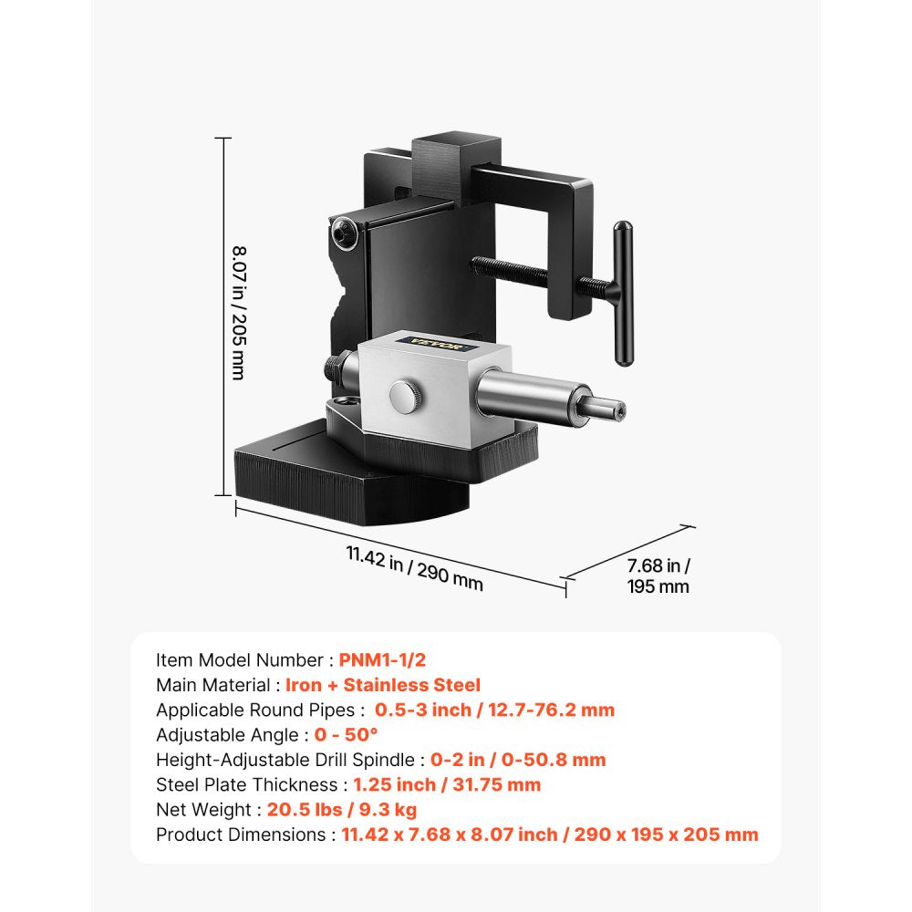 VEVOR Pipe Tube Notcher, 1/2 to 3-inch Tubing Notcher with 0 to 50° Adjustable Angle, Pipe and Tube Notching Tool for Repair Shops, Home Projects, Metalworking