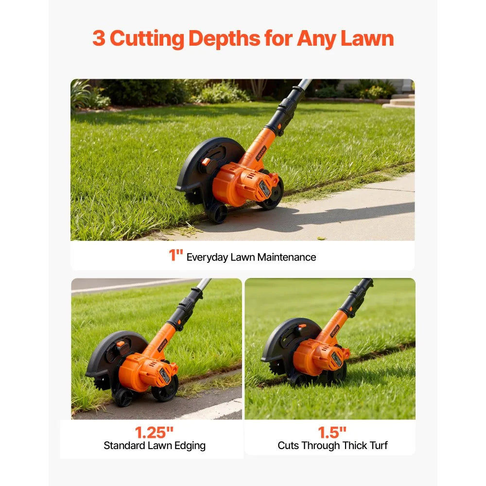 VEVOR Lawn Edger, 8.8-inch Blade Length, Battery Powered Cordless Edger Lawn Tool, with 3-Position Blade Depth, 4000 mAh Battery and Charger Included, for Lawns, Driveways, Yards, and Sidewalk Edges