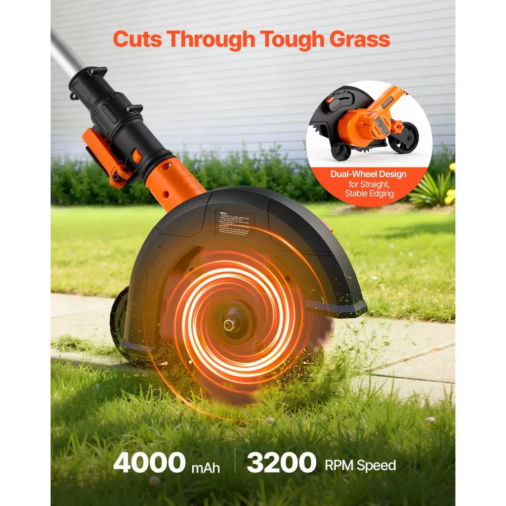 VEVOR Lawn Edger, 8.8-inch Blade Length, Battery Powered Cordless Edger Lawn Tool, with 3-Position Blade Depth, 4000 mAh Battery and Charger Included, for Lawns, Driveways, Yards, and Sidewalk Edges