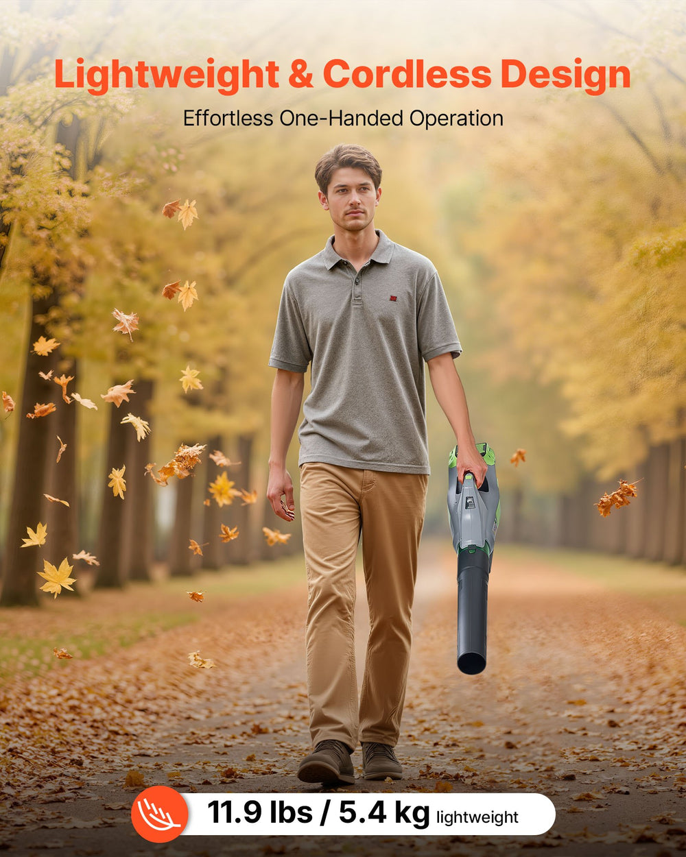 VEVOR cordless leaf blower - lightweight and cordless design feature graphic