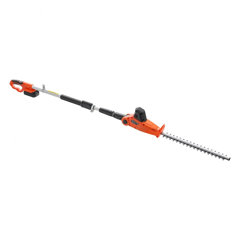 VEVOR Cordless Pole Hedge Trimmer, 20V Electric Bush Trimmer Kit with 18 Inch Double-Edged Steel Blade, 74-94 Inches Telescoping Design for High Branches (2.0Ah Battery and Fast Charger Included)