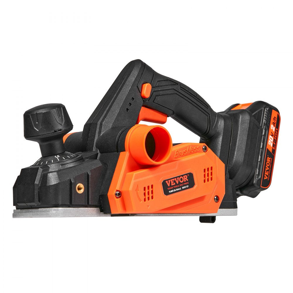 VEVOR Cordless Electric Hand Planer, 3-1/4" Width, 16000 RPM Handheld Wood Planer with Battery 5/64" Adjustable Depth HSS Blades Dual Side Dust Outlet, for Woodworking Wood Planing Surface Smoothing