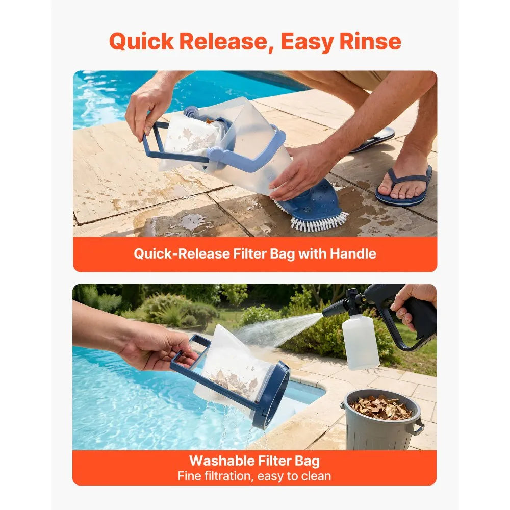 VEVOR Handheld Pool Vacuum, 26 GPM Cordless Spa Hot Tub Vacuum with Extension Pole, 60 Mins Running Time, Powerful Suction for Leaves and Debris, Rechargeable Pool Cleaner for Above Ground Pools