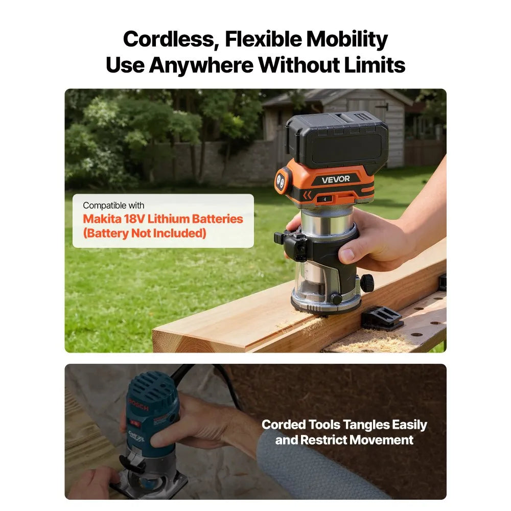 Vickor Router Vevor Wood Router Cordless 18V Brushless Variable Speed Palm Router wi ...