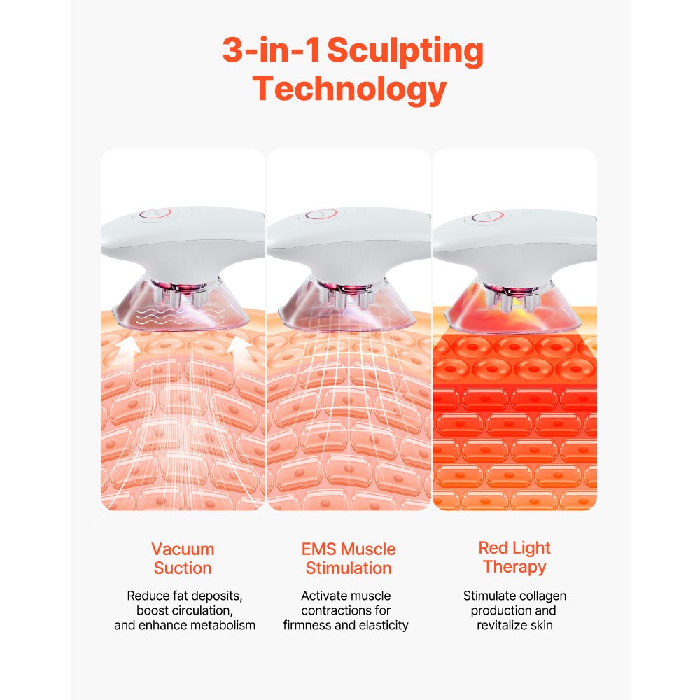 VEVOR Body Sculpting Machine, 3-in-1 Electric Cellulite Massager with 3 Adjustable Functional Modes, Skin Tightening Cupping Therapy Tool with 60 Min Wireless Use, for Back, Belly, Waist, Arms, Legs
