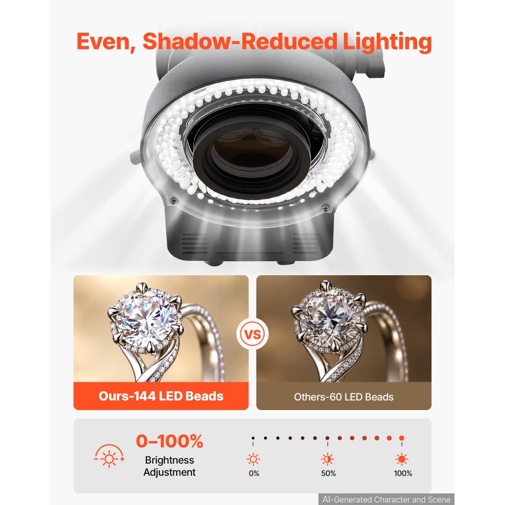 VEVOR Multi-Directional Microscope with Spring Bracket Micro Inlaid Mirror, for Diamond Setting Jewelry Making Engraving, 7X-45X Continuous Magnification, Jewelry Microscope with Adjustable LED Light