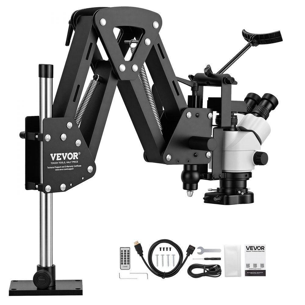 VEVOR Multi-Directional Microscope with Spring Bracket Micro Inlaid Mirror, for Diamond Setting Jewelry Making Engraving, 7X-45X Continuous Magnification, Jewelry Microscope with Adjustable LED Light