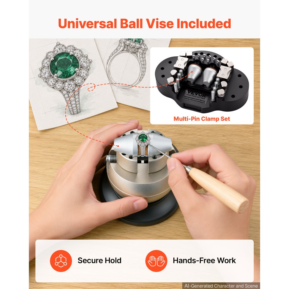 VEVOR Multi-Directional Microscope with Spring Bracket Universal Ball Vise, for Diamond Setting Jewelry Making Engraving, 7X-45X Continuous Magnification, Micro Inlaid Mirror with Adjustable LED Light