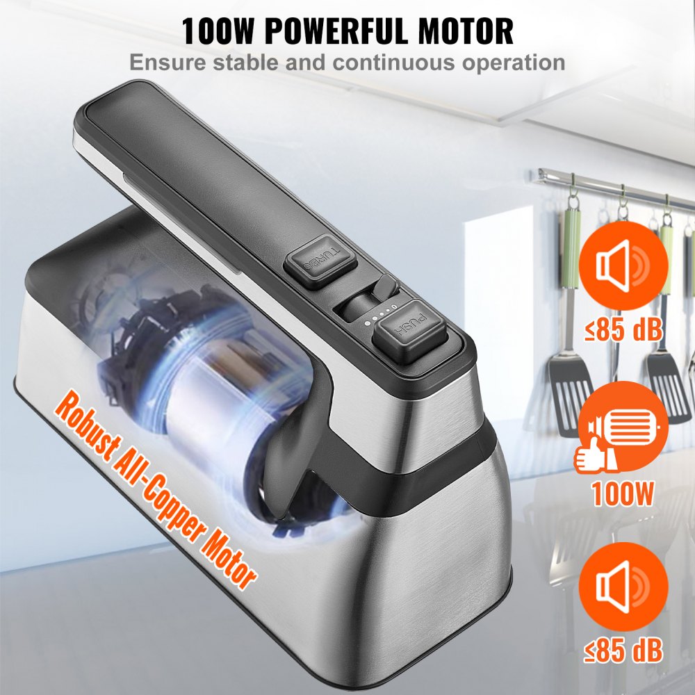 VEVOR Cordless Electric Hand Mixer, 100W, Continuously Variable Electric Handheld Mixer, with Turbo Boost Beaters Dough Hooks Storage Bag, Baking Supplies for Whipping Mixing Egg Cookie Cake Cream