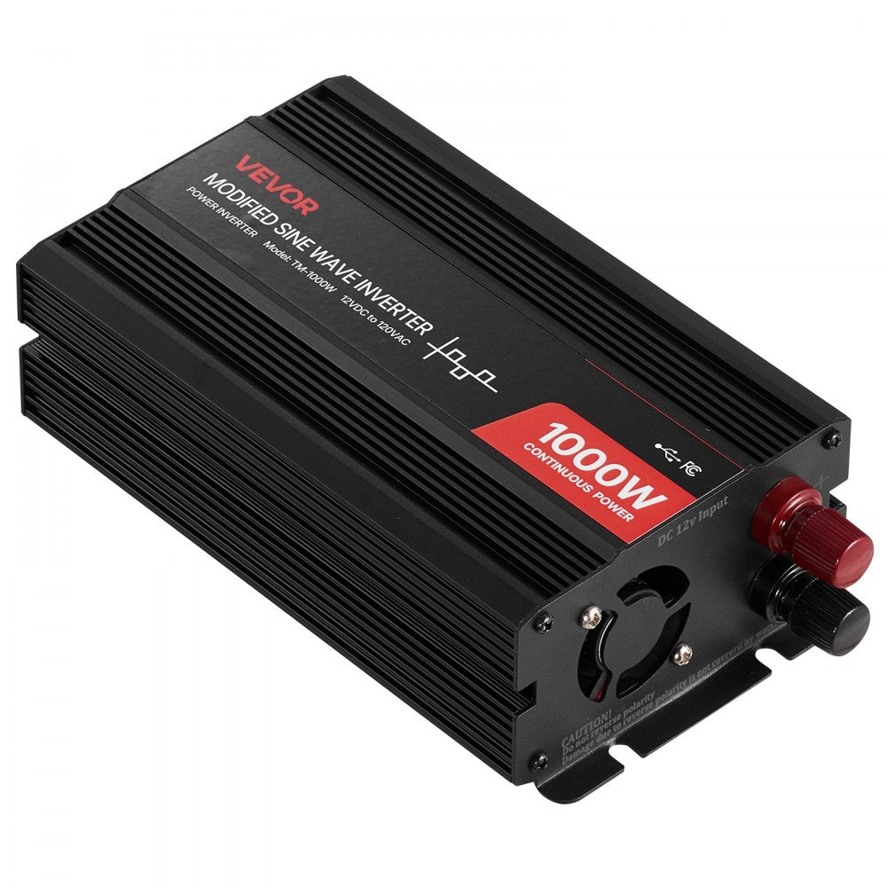 VEVOR 1000W Power Inverter, 12V DC to 120V AC Modified Sine Wave Inverter, Car Charger Converter with USB & Type-C Port, 2 AC Outlets, LED Indicator Light, Ideal for RV, Truck Outdoor Camping