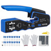 VEVOR RJ45 Crimp Tool Kit, Cat5e/Cat6/Cat6a Pass Through Ethernet Crimper for 8P8C Modular Plugs with 20pcs Connectors and 20pcs Covers, Wire Stripper and Network Tester