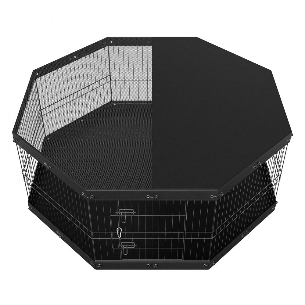 VEVOR Dog Playpen, 8 Panels Foldable Metal Dog Exercise Pen with Top Cover and Bottom Pad, 24" H Pet Fence Puppy Crate Kennel, Indoor Outdoor Dog Pen for Small Medium Pets, for Camping, Yard