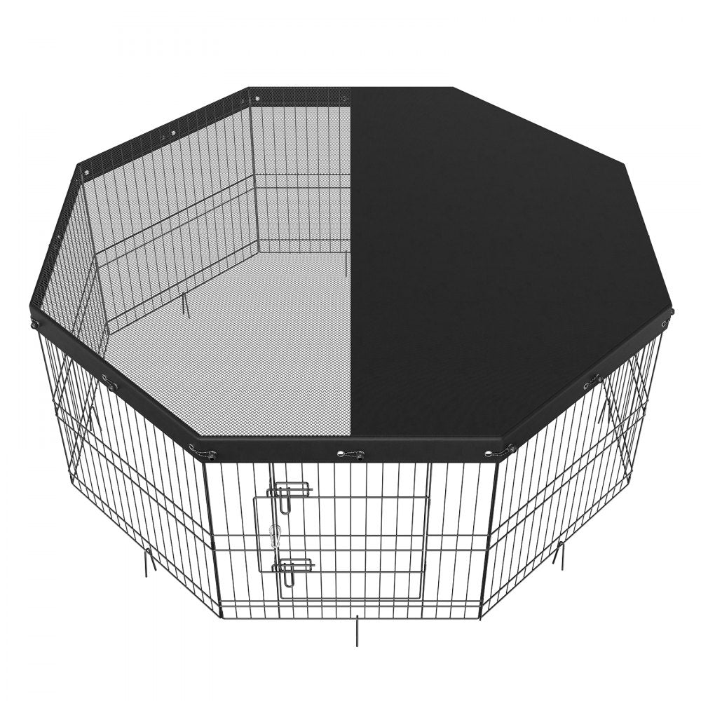 VEVOR Dog Playpen, 8 Panels Foldable Metal Dog Exercise Pen with Top Cover, 24" H Pet Fence Puppy Crate Kennel with Ground Stakes, Indoor Outdoor Dog Pen for Small Medium Pets, for Camping, Yard