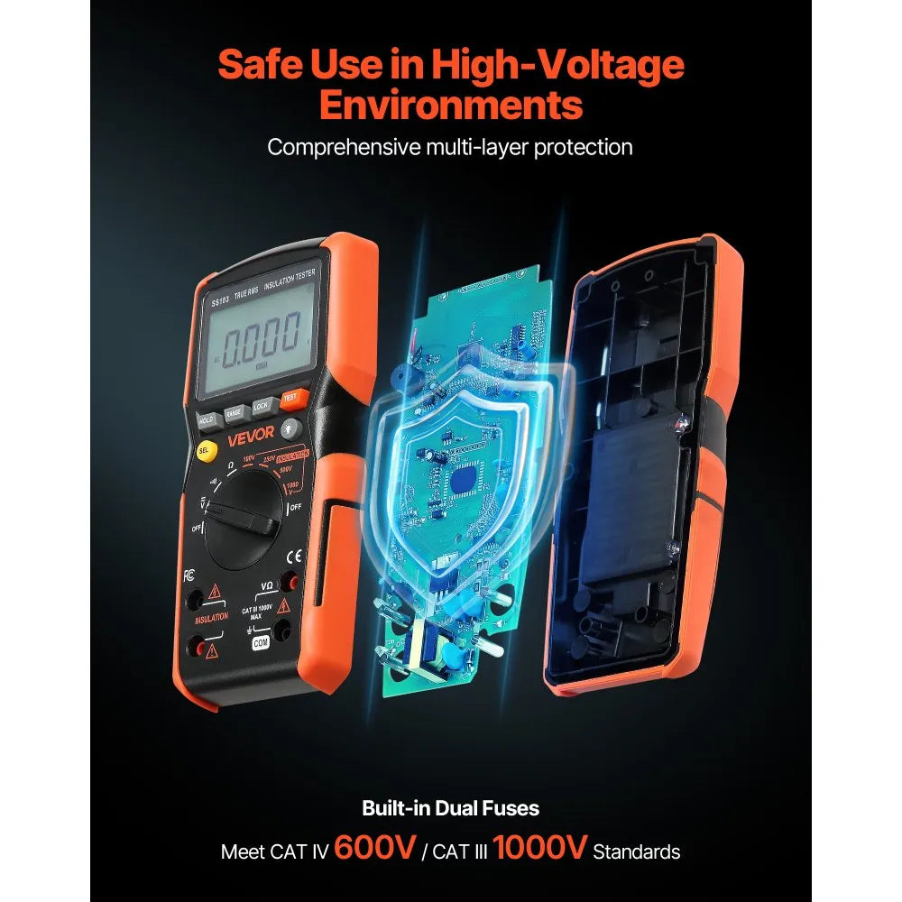 VEVOR Digital Multimeter, 4000-Count TRMS Voltmeter Ohmmeter, 1000V AC/DC Voltage Tester with Switchable Auto/Manual Range for Voltage, Resistance, and Continuity Measurment